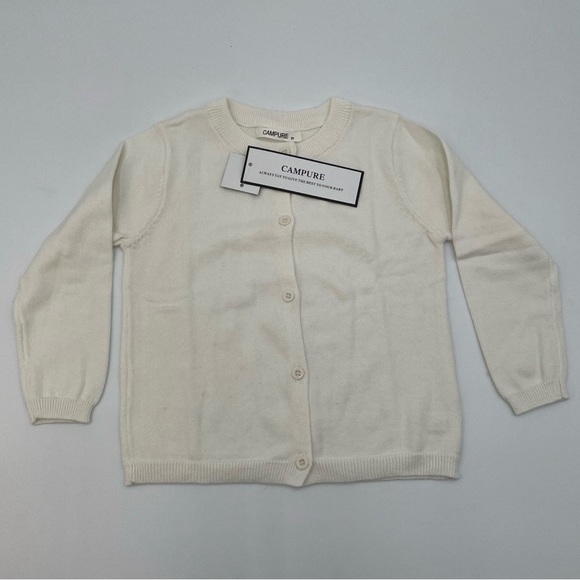 Campure Little Girl Off-White Button Down Lightweight Cardigan Sweater‎ NWT - Picture 2 of 13
